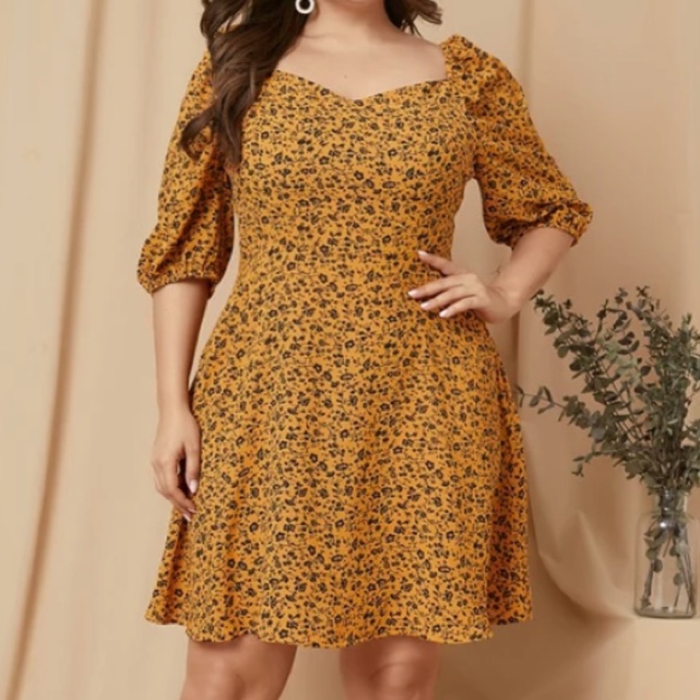 Yoins Plus Yellow Floral Dress